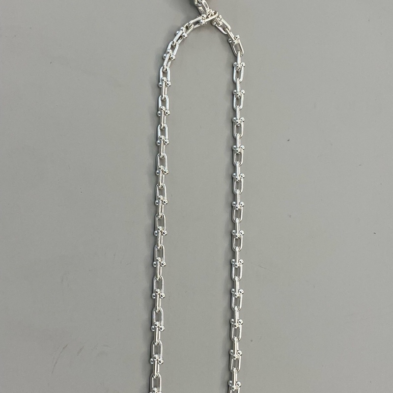 Tiffany蒂芙尼 HardWear系列純銀鎖頭珠珠吊墜馬蹄扣鏈條項鍊-11