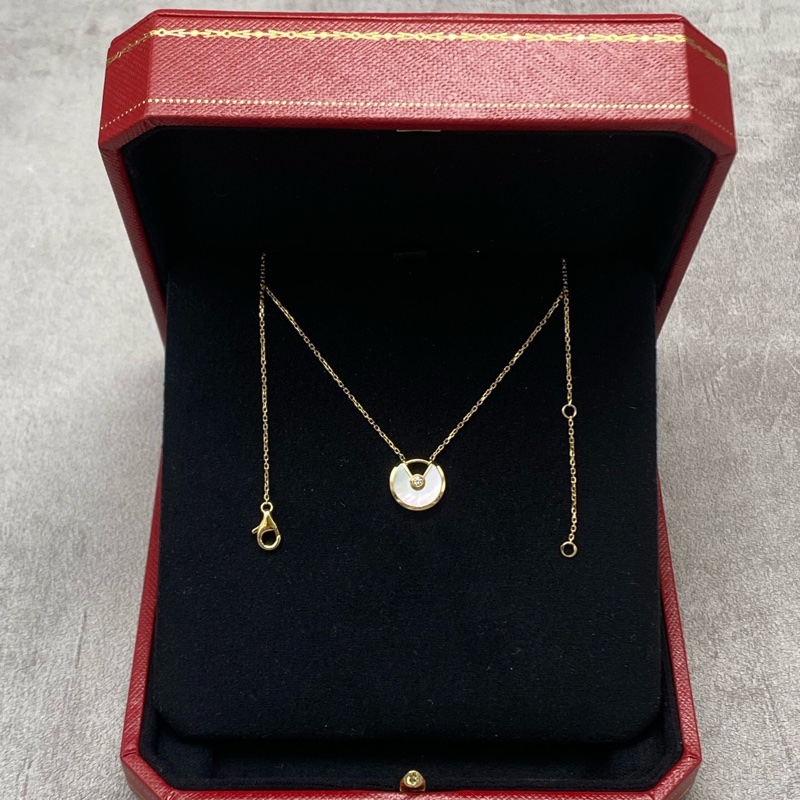 卡地亞Cartier Amulette De Cartier系列 小號白貝母護身符 白貝母鑲嵌一顆鑽石項鍊 查碼-0
