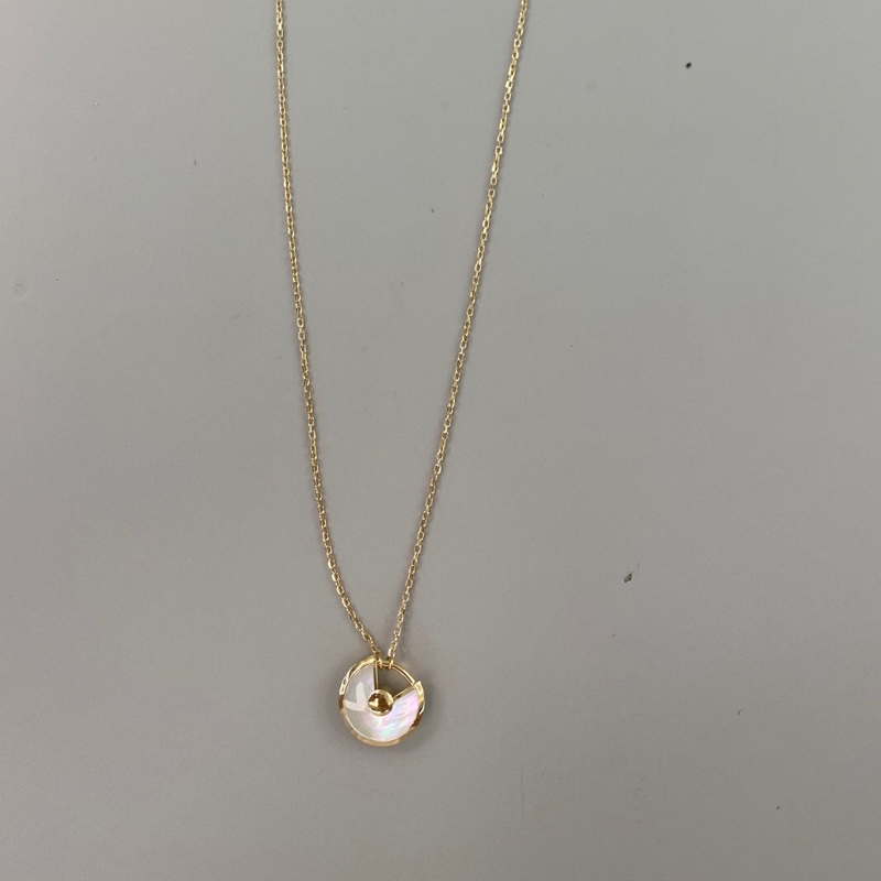 卡地亞Cartier Amulette De Cartier系列 小號白貝母護身符 白貝母鑲嵌一顆鑽石項鍊 查碼-3