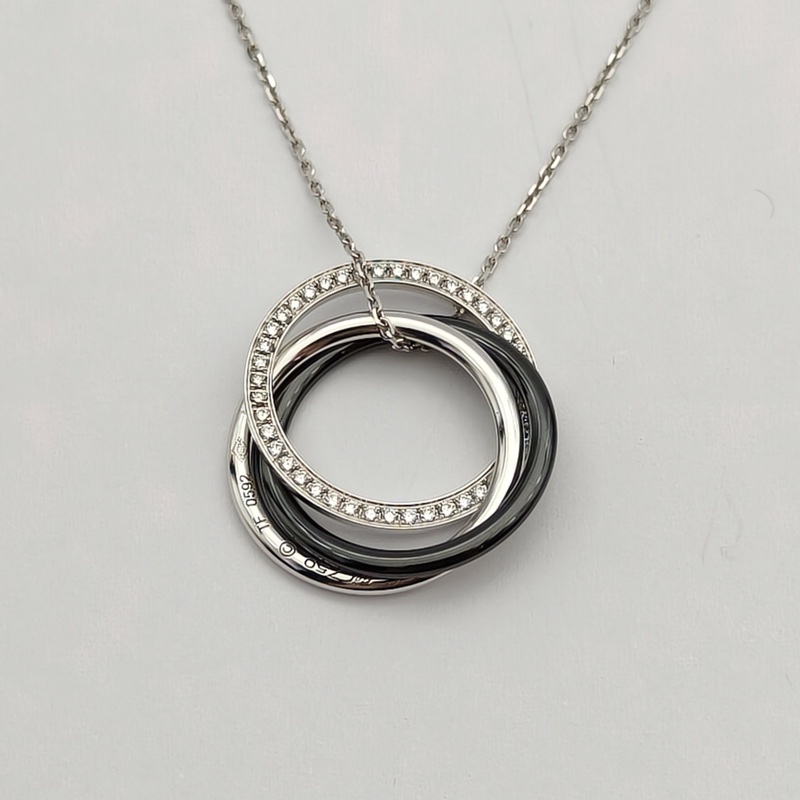 CARTIER 18K白金鑽石Trinity三環鑲鑽項鏈-1