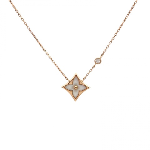 LOUIS VUITTON 18K玫瑰金鑽石COLORBLOSSOMBBSTAR白貝母四葉草項鏈