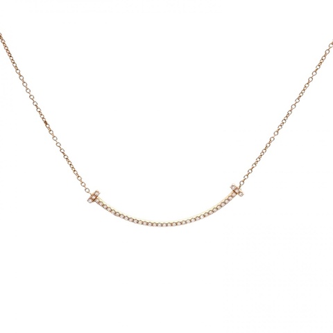TIFFANY&CO TiffanyT微笑項鏈小號滿鑽18K玫瑰金/鑽石