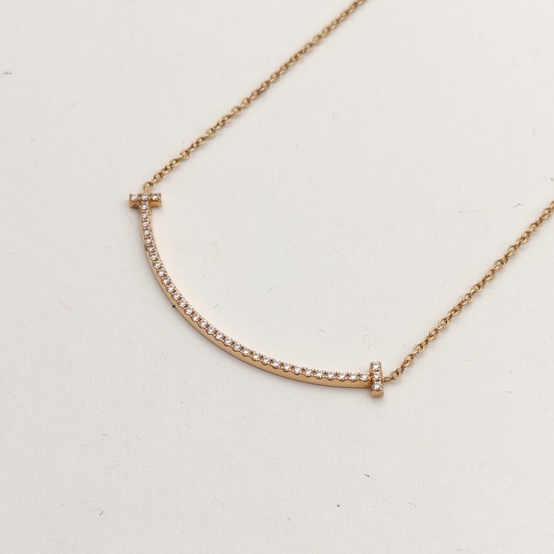 TIFFANY&CO TiffanyT微笑項鏈小號滿鑽18K玫瑰金/鑽石-2