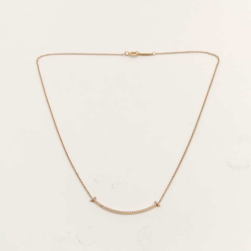 TIFFANY&CO TiffanyT微笑項鏈小號滿鑽18K玫瑰金/鑽石-3