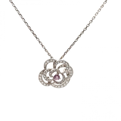 CHANEL 18K白金鑽石山茶花滿鑽項鏈