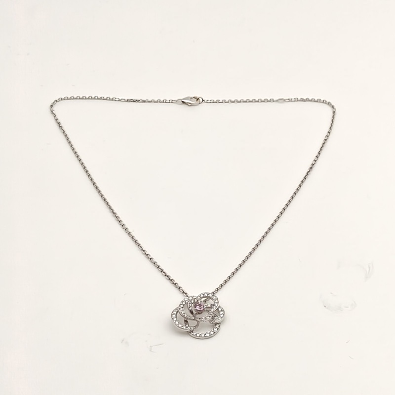 CHANEL 18K白金鑽石山茶花滿鑽項鏈-3