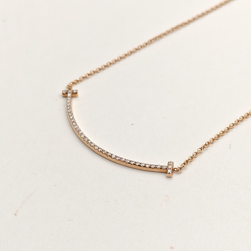 TIFFANY&CO TiffanyT微笑項鏈小號滿鑽18K玫瑰金/鑽石-1
