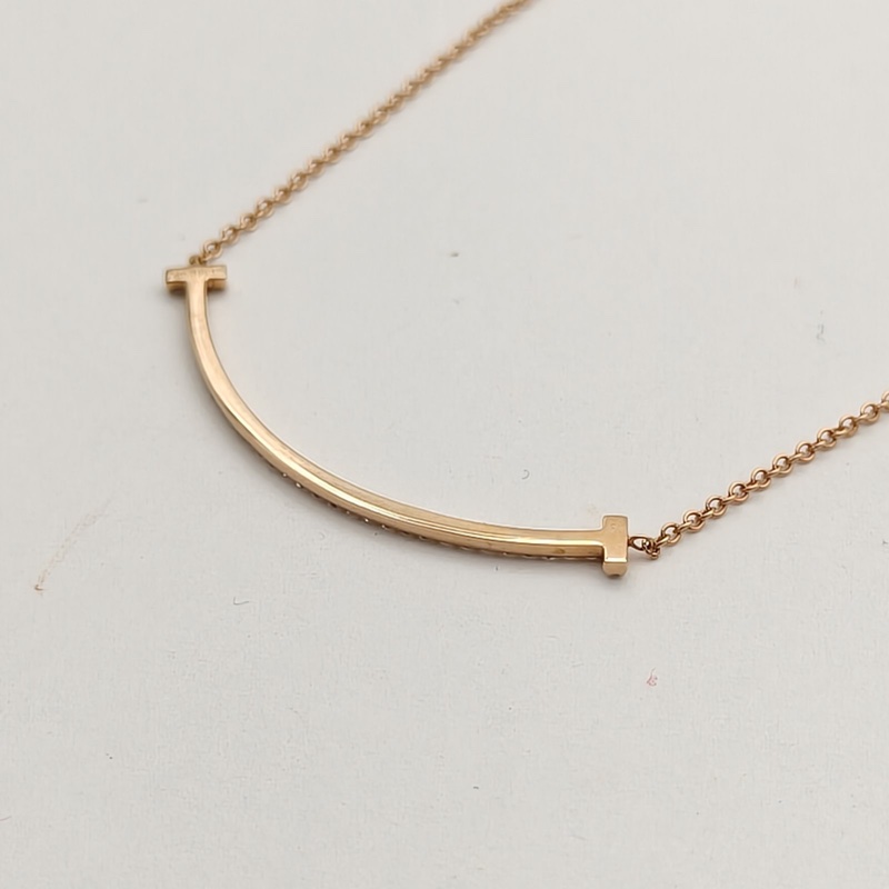 TIFFANY&CO TiffanyT微笑項鏈小號滿鑽18K玫瑰金/鑽石-2