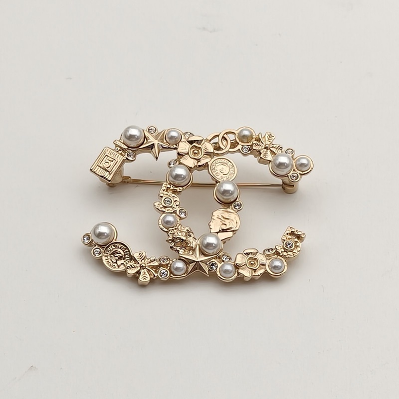 CHANEL 雙C星星山茶花香水珍珠LOGO胸針合金22V胸針-1