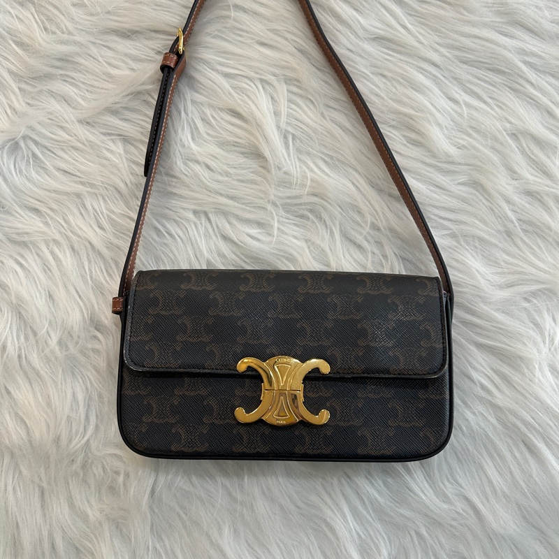 Celine 凱旋門老花 金扣 肩背包 附原防塵袋-0