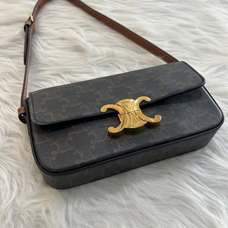 Celine 凱旋門老花 金扣 肩背包 附原防塵袋-1