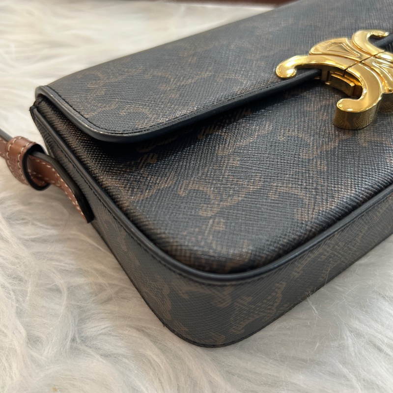 Celine 凱旋門老花 金扣 肩背包 附原防塵袋-2