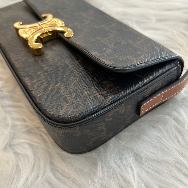 Celine 凱旋門老花 金扣 肩背包 附原防塵袋-3