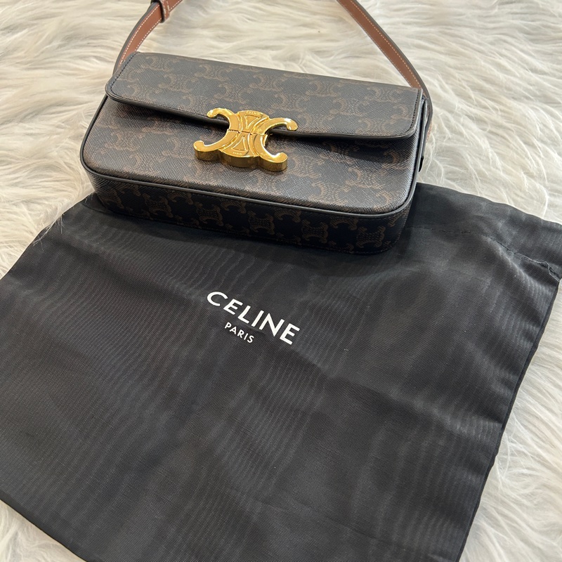 Celine 凱旋門老花 金扣 肩背包 附原防塵袋-6
