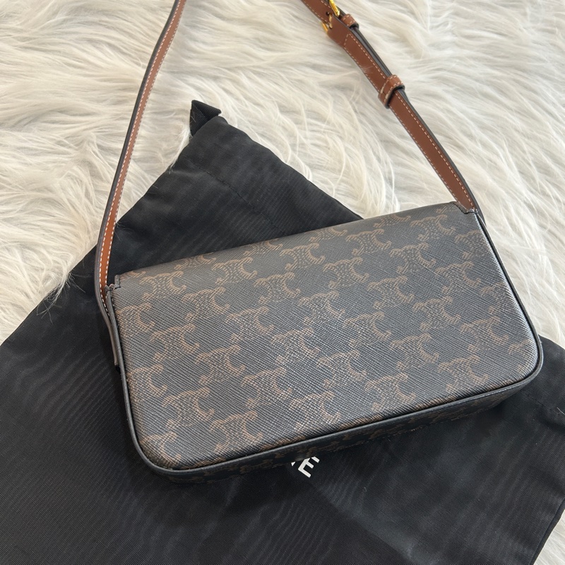 Celine 凱旋門老花 金扣 肩背包 附原防塵袋-7