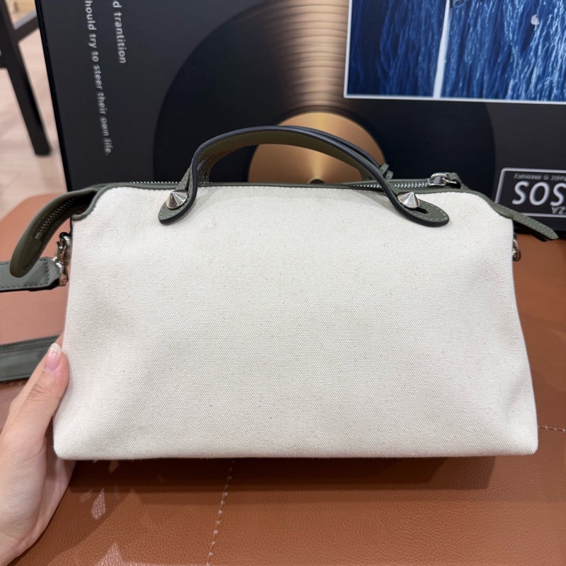 Fendi 芬迪 米白帆布配綠皮 手提包+斜挎-1