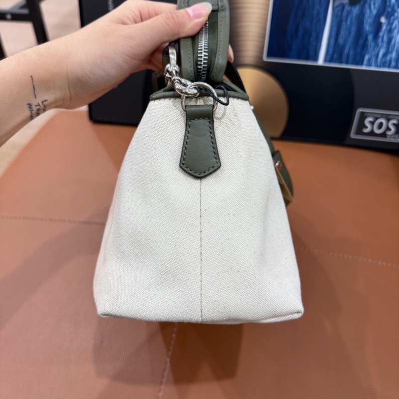 Fendi 芬迪 米白帆布配綠皮 手提包+斜挎-2
