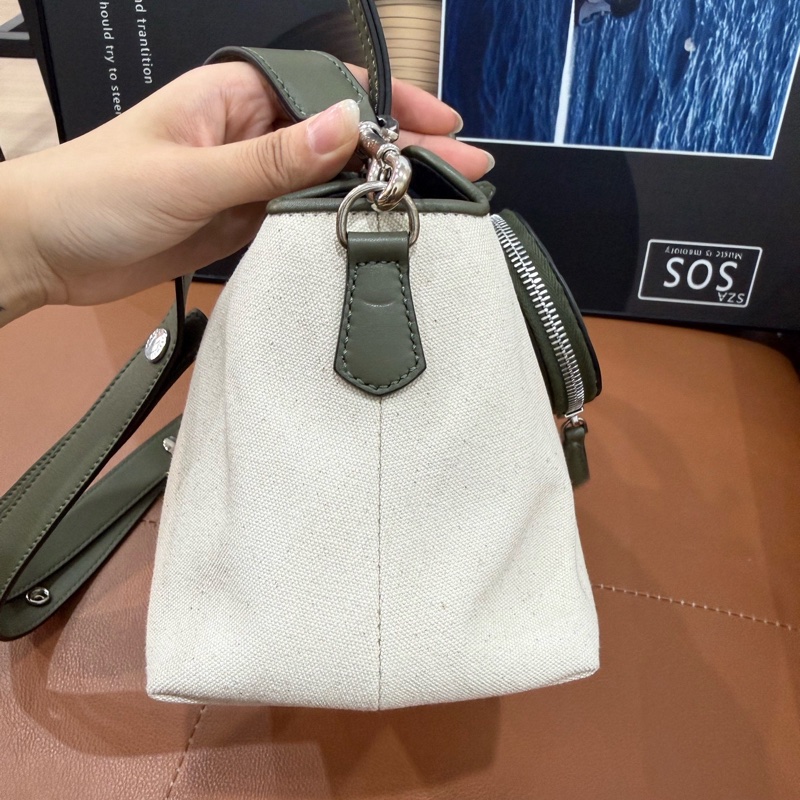Fendi 芬迪 米白帆布配綠皮 手提包+斜挎-3