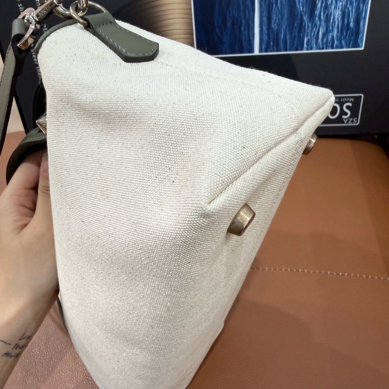 Fendi 芬迪 米白帆布配綠皮 手提包+斜挎-5