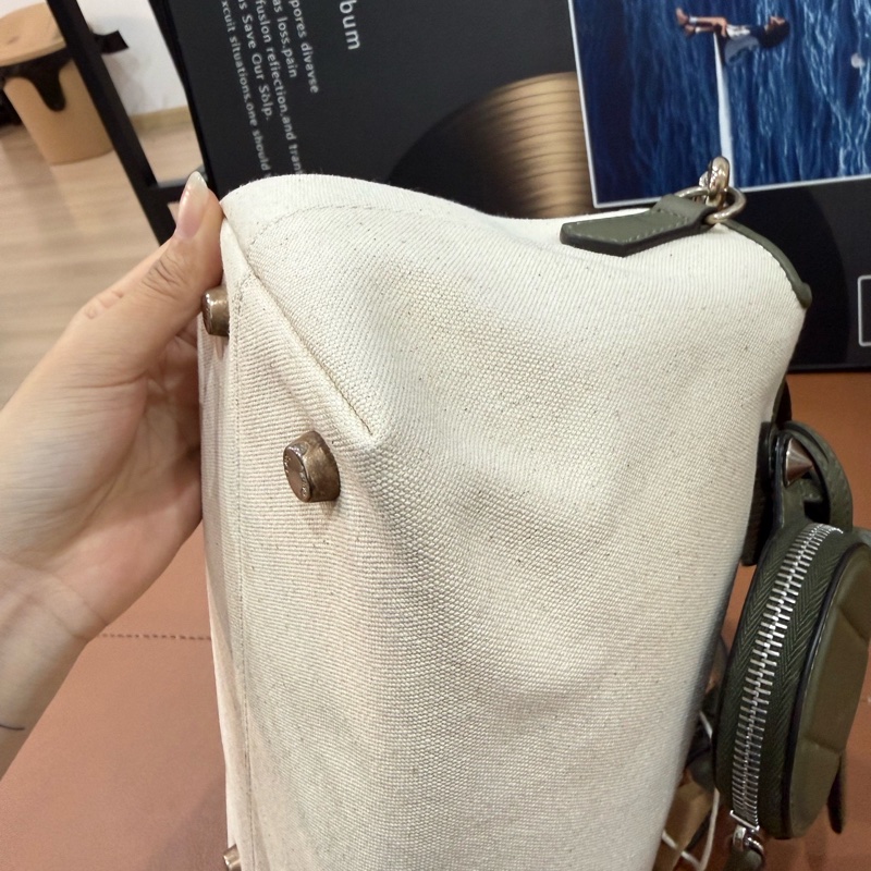 Fendi 芬迪 米白帆布配綠皮 手提包+斜挎-6