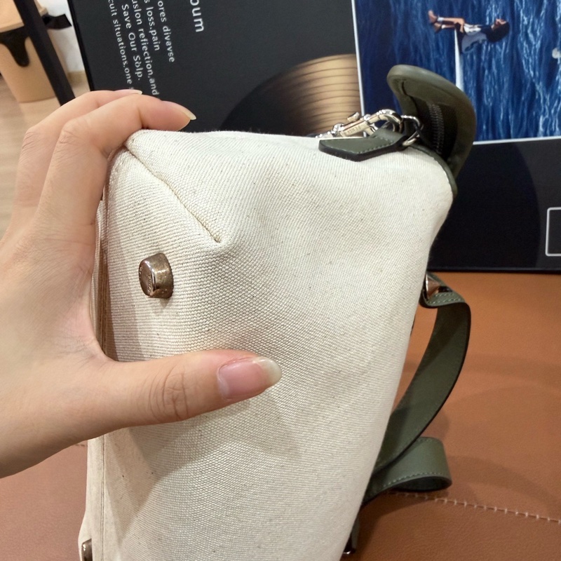 Fendi 芬迪 米白帆布配綠皮 手提包+斜挎-8