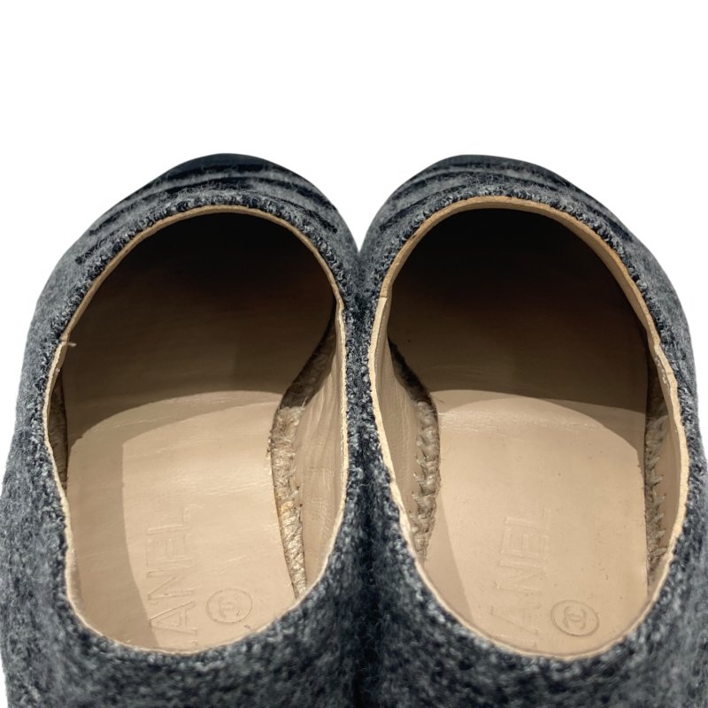 CHANEL 香奈兒 ESPADRILLES 混色黑色天鵝絨飾邊草編鞋 SIZE 35-6