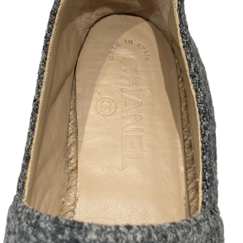CHANEL 香奈兒 ESPADRILLES 混色黑色天鵝絨飾邊草編鞋 SIZE 35-8