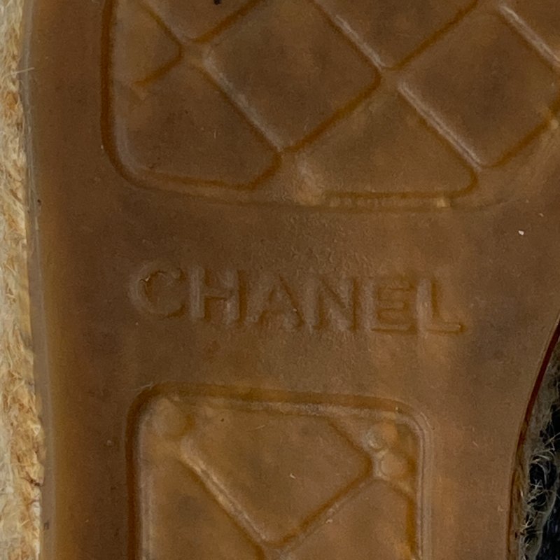 CHANEL 香奈兒 ESPADRILLES 混色黑色天鵝絨飾邊草編鞋 SIZE 35-12
