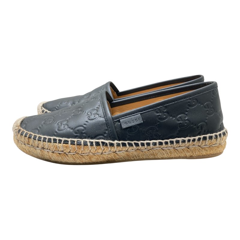 GUCCI 古馳 454703 SIGNATURE SHOES 黑色皮革草編漁夫鞋 SIZE 35 1/2-2