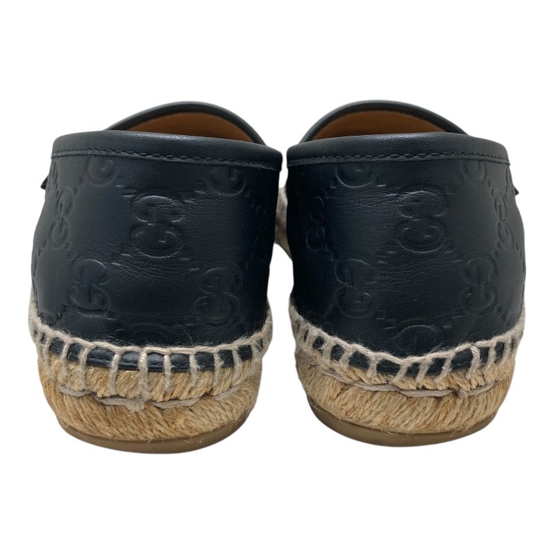 GUCCI 古馳 454703 SIGNATURE SHOES 黑色皮革草編漁夫鞋 SIZE 35 1/2-3