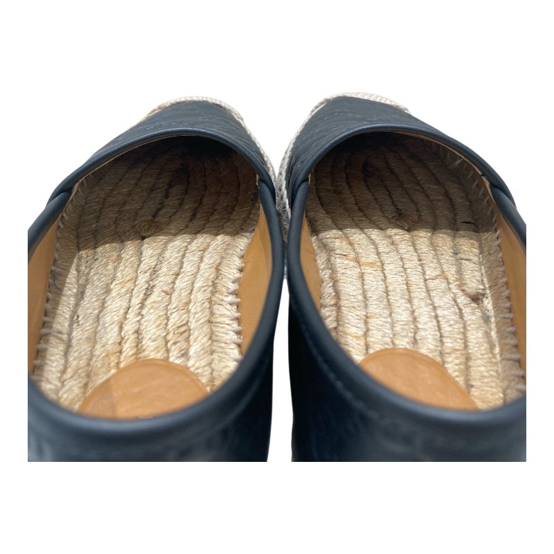 GUCCI 古馳 454703 SIGNATURE SHOES 黑色皮革草編漁夫鞋 SIZE 35 1/2-4