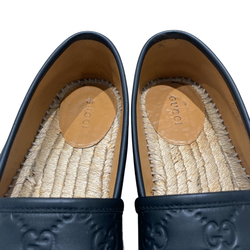 GUCCI 古馳 454703 SIGNATURE SHOES 黑色皮革草編漁夫鞋 SIZE 35 1/2-6