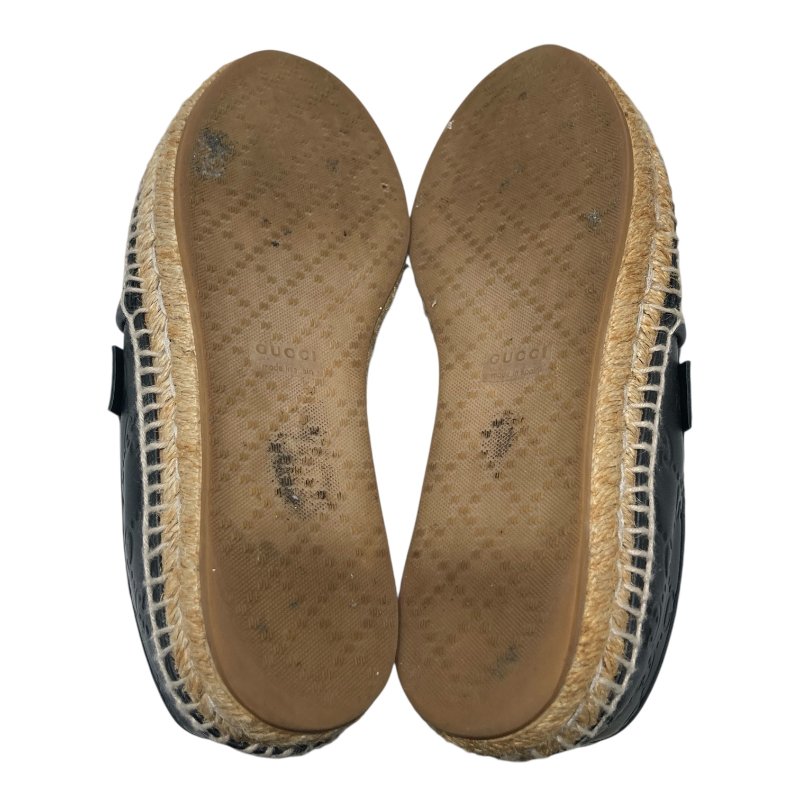 GUCCI 古馳 454703 SIGNATURE SHOES 黑色皮革草編漁夫鞋 SIZE 35 1/2-8