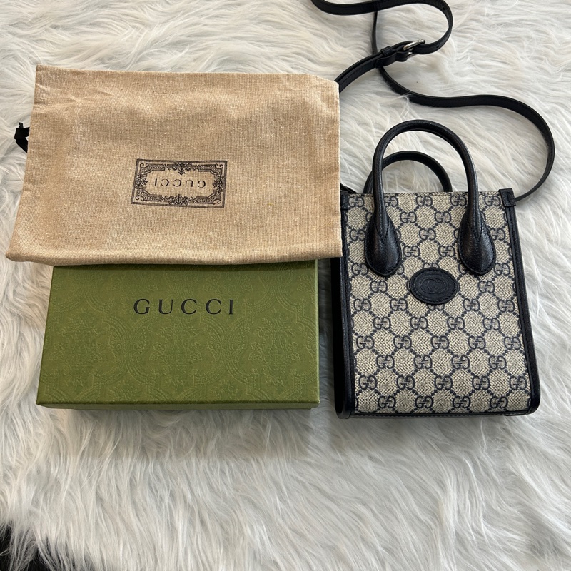 Gucci 老花 深藍邊 mini琴譜包 附原盒防塵袋-0