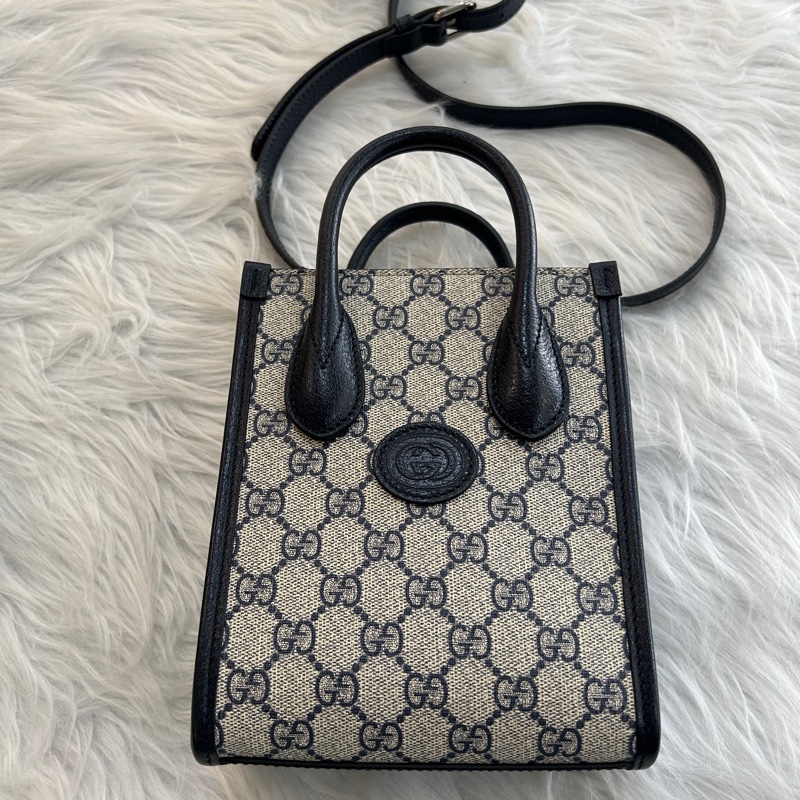Gucci 老花 深藍邊 mini琴譜包 附原盒防塵袋-1