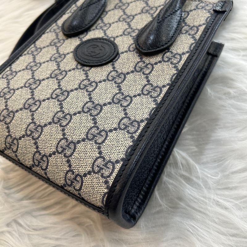 Gucci 老花 深藍邊 mini琴譜包 附原盒防塵袋-3