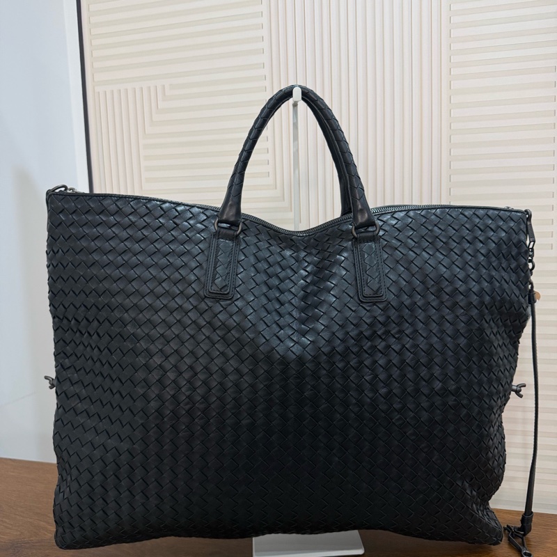 Bottega Veneta葆蝶家 黑色編織皮面變形金剛包男女同款-0