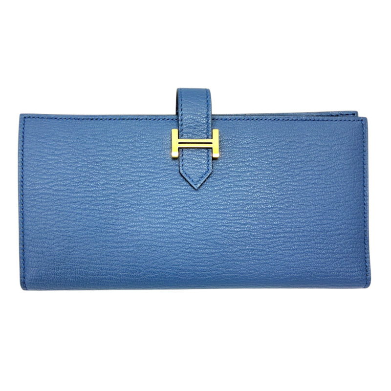 扎染藍 Chevre 皮革 Bearn Soufflet 兩折長夾 X刻【HERMES 愛馬仕】 H039078CC-0