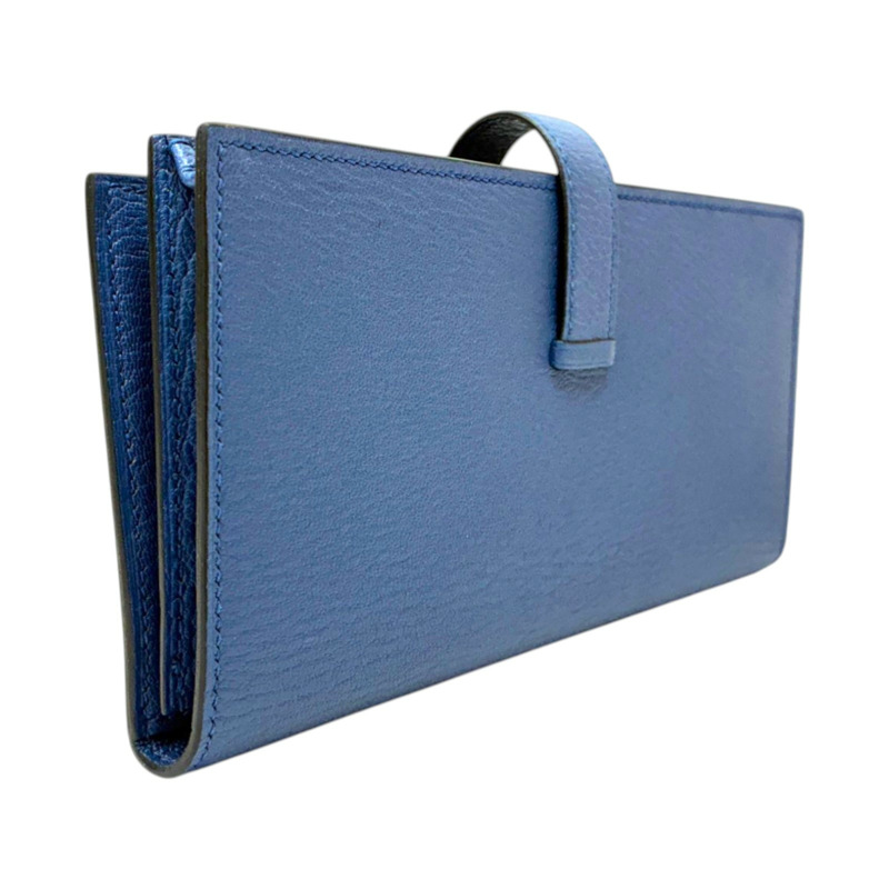 扎染藍 Chevre 皮革 Bearn Soufflet 兩折長夾 X刻【HERMES 愛馬仕】 H039078CC-1
