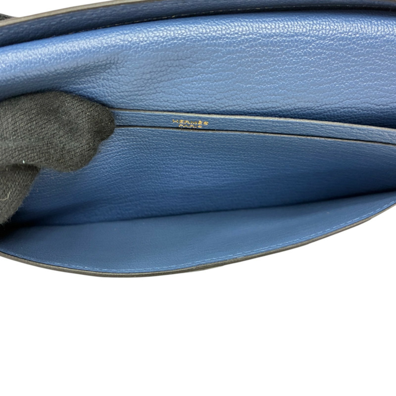 扎染藍 Chevre 皮革 Bearn Soufflet 兩折長夾 X刻【HERMES 愛馬仕】 H039078CC-7