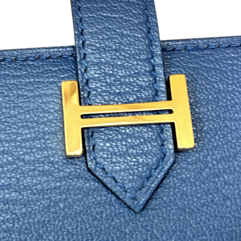 扎染藍 Chevre 皮革 Bearn Soufflet 兩折長夾 X刻【HERMES 愛馬仕】 H039078CC-10