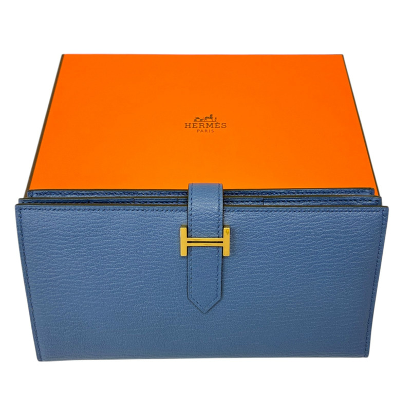 扎染藍 Chevre 皮革 Bearn Soufflet 兩折長夾 X刻【HERMES 愛馬仕】 H039078CC-11
