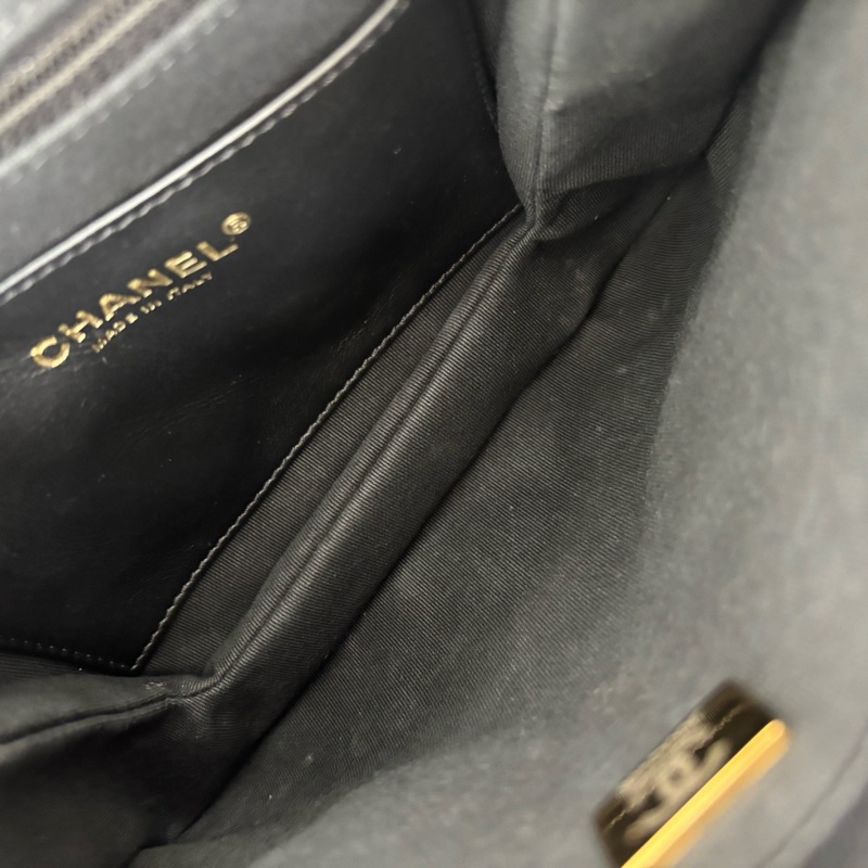 99✨Chanel香奈兒 24C大logo竪版托特包單肩包 黑金羊皮23年❤️正品-7