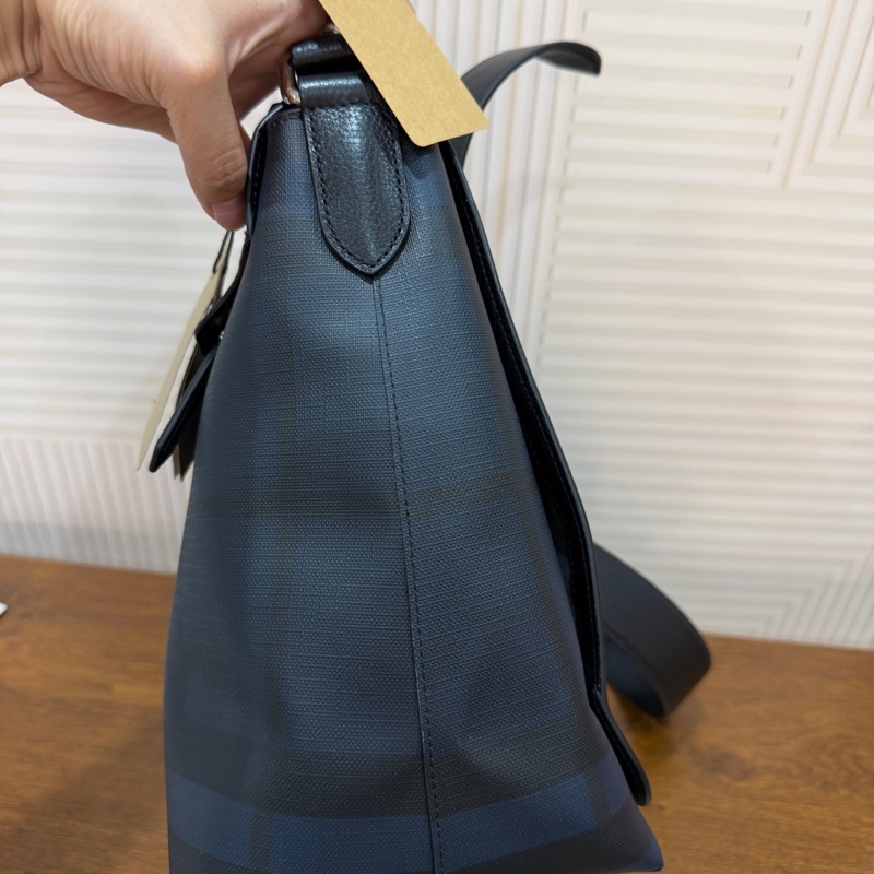99新 Burberry 博柏利 藍黑色經典格子男士斜挎包-2