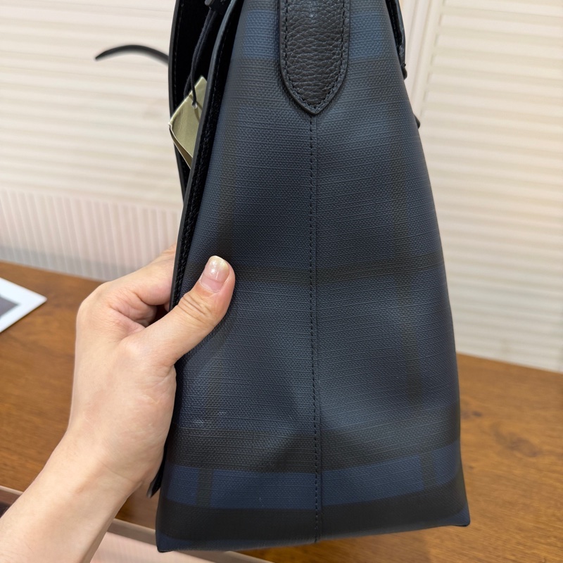 99新 Burberry 博柏利 藍黑色經典格子男士斜挎包-3