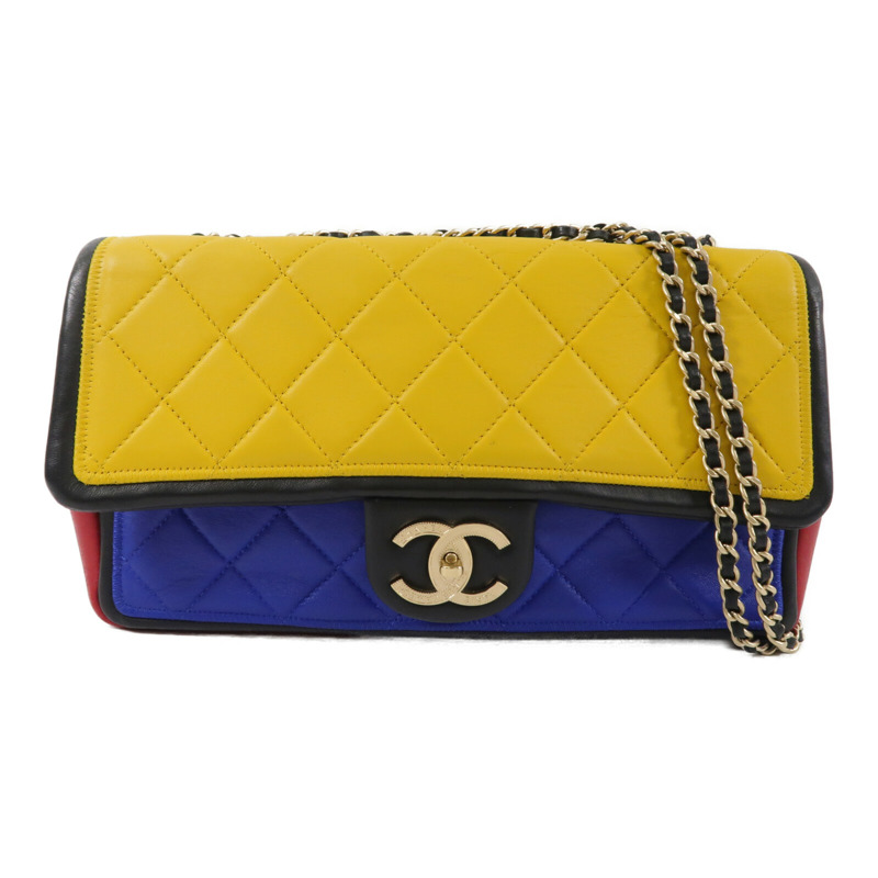 CHANEL 羊皮皮革Colorblock Medium Flap Bag鏈帶肩背袋-0