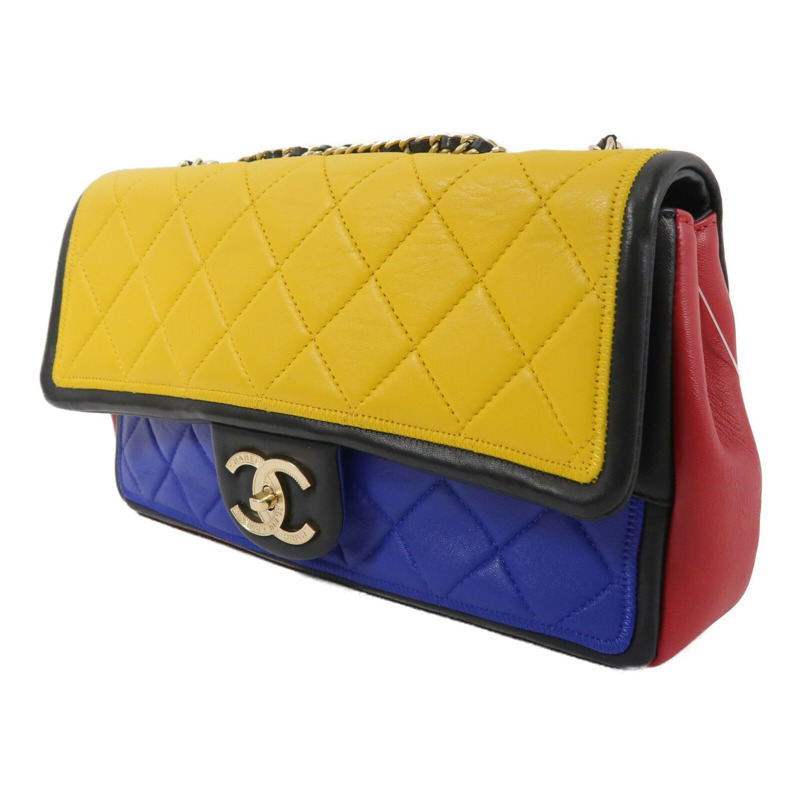 CHANEL 羊皮皮革Colorblock Medium Flap Bag鏈帶肩背袋-2