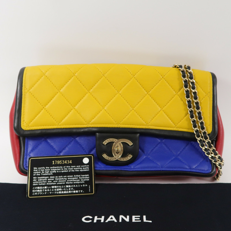 CHANEL 羊皮皮革Colorblock Medium Flap Bag鏈帶肩背袋-10