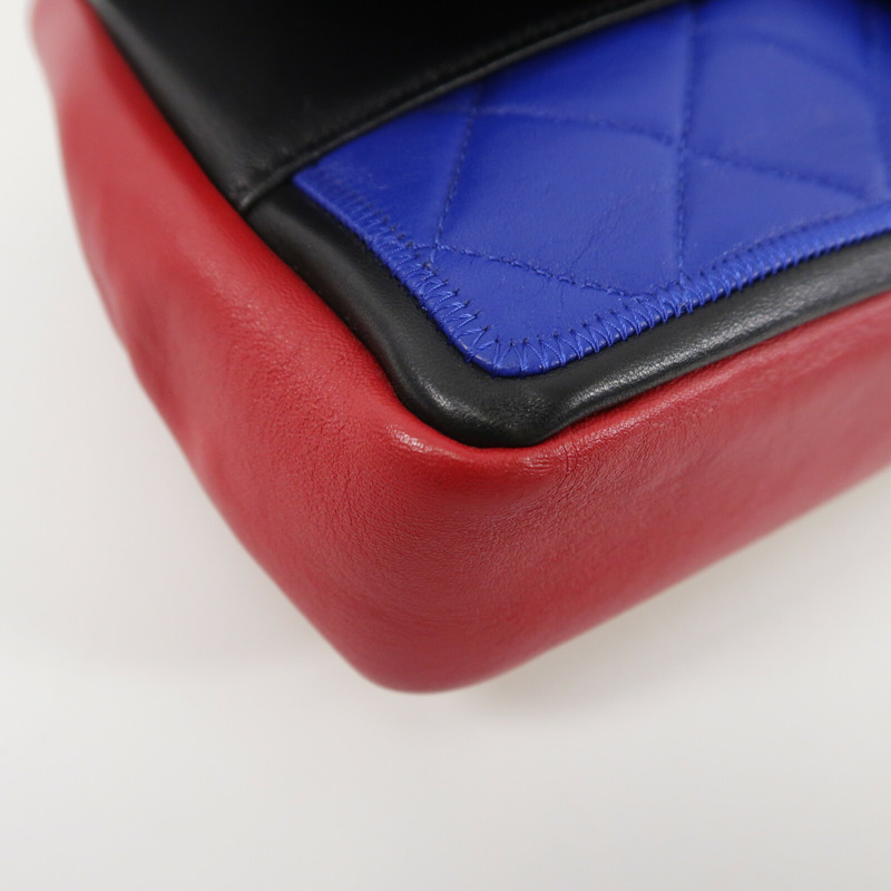 CHANEL 羊皮皮革Colorblock Medium Flap Bag鏈帶肩背袋-11
