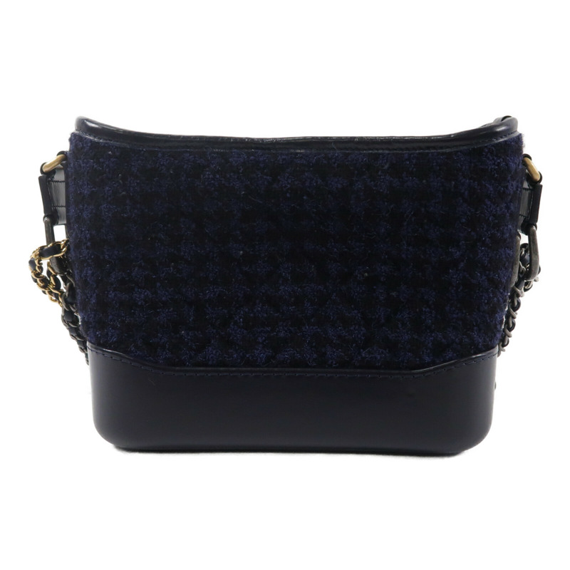 CHANEL 牛皮皮革/Tweed Navy Tweed Gabrielle Small鏈帶肩背袋-1
